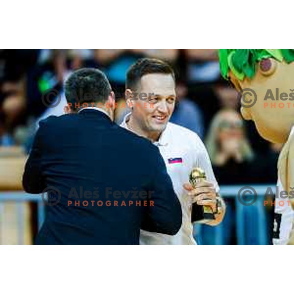 in action during FIBA Basketball World Cup 2027 European Qualifiers between Slovenia and Estonia in Bonifika Hall, Koper, Slovenia on November 28, 2025