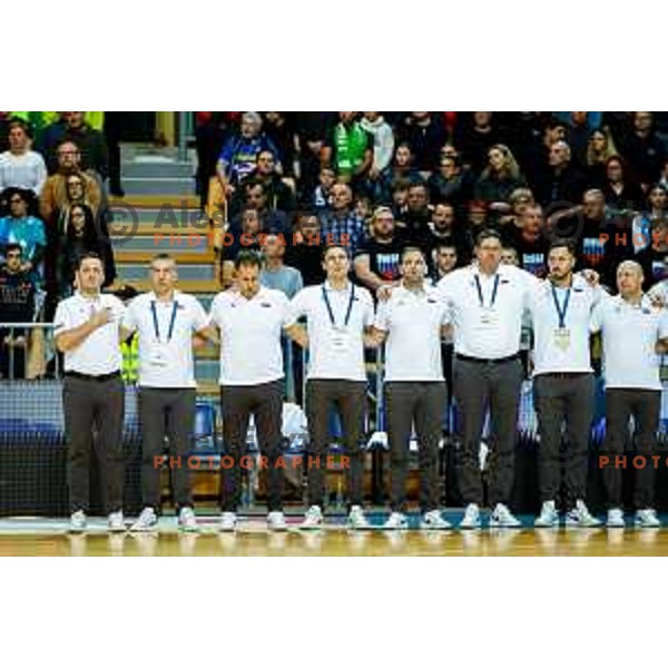 in action during FIBA Basketball World Cup 2027 European Qualifiers between Slovenia and Estonia in Bonifika Hall, Koper, Slovenia on November 28, 2025