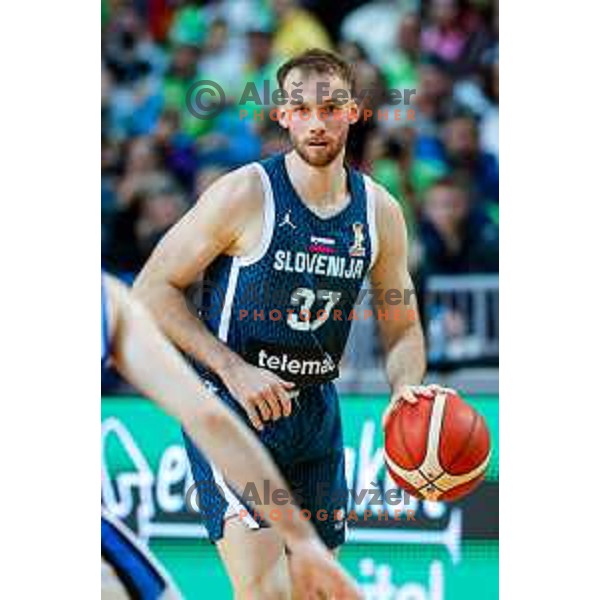Leon Stergar in action during FIBA Basketball World Cup 2027 European Qualifiers between Slovenia and Estonia in Bonifika Hall, Koper, Slovenia on November 28, 2025
