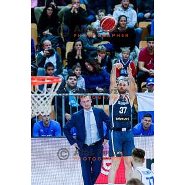 Leon Stergar in action during FIBA Basketball World Cup 2027 European Qualifiers between Slovenia and Estonia in Bonifika Hall, Koper, Slovenia on November 28, 2025