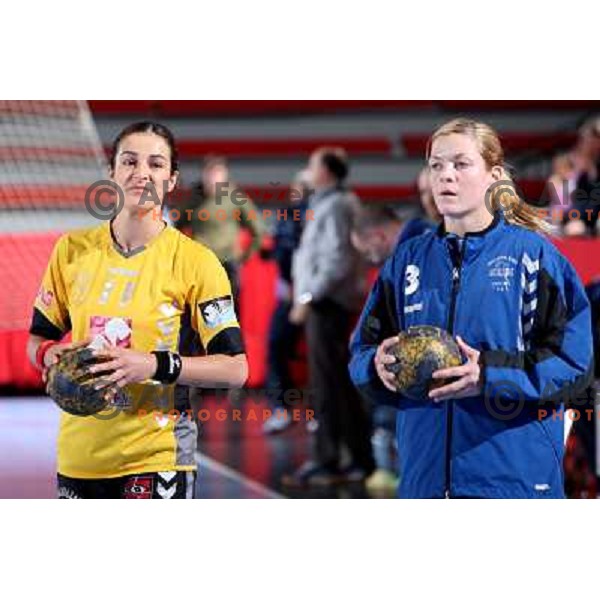 Damjanovic (11) and Cerar at handball match Krim Mercator (SLO)- Metz Handball (FRA) in round2 of EHF Women\'s Championsleague, played in Ljubljana, Slovenia 9.11.2008. Metz Handball won 31:26 