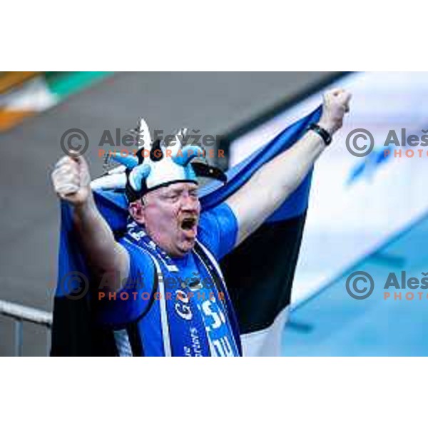 Fan of Estonia celebrates victory at FIBA Basketball World Cup 2027 European Qualifiers between Slovenia and Estonia in Bonifika Hall, Koper, Slovenia on November 28, 2025