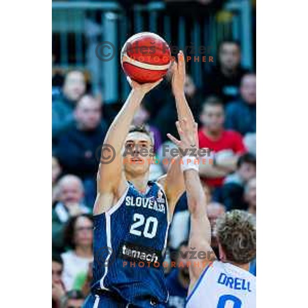 Miha Cerkvenik in action during FIBA Basketball World Cup 2027 European Qualifiers between Slovenia and Estonia in Bonifika Hall, Koper, Slovenia on November 28, 2025