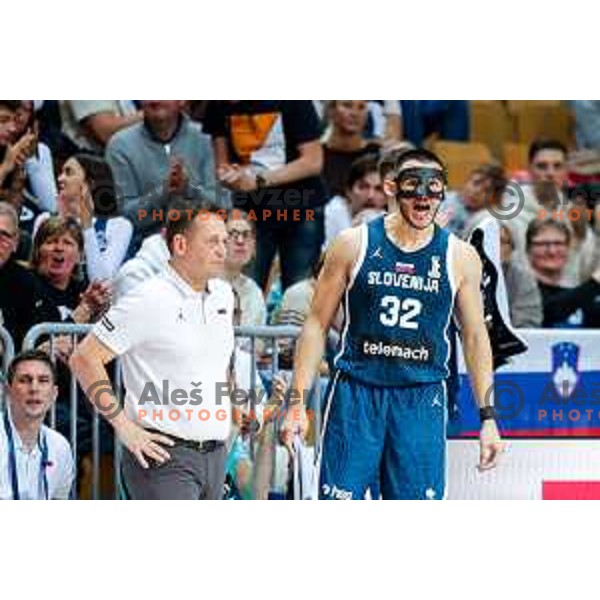 Bine Prepelic in action during FIBA Basketball World Cup 2027 European Qualifiers between Slovenia and Estonia in Bonifika Hall, Koper, Slovenia on November 28, 2025