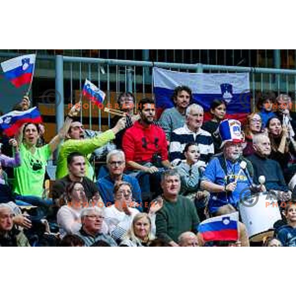 Fans of Slovenia in action during FIBA Basketball World Cup 2027 European Qualifiers between Slovenia and Estonia in Bonifika Hall, Koper, Slovenia on November 28, 2025