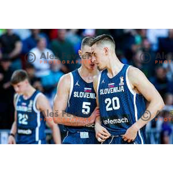 Ziga Samar and Miha Cerkvenik of Slovenia during FIBA Basketball World Cup 2027 European Qualifiers between Slovenia and Estonia in Bonifika Hall, Koper, Slovenia on November 28, 2025