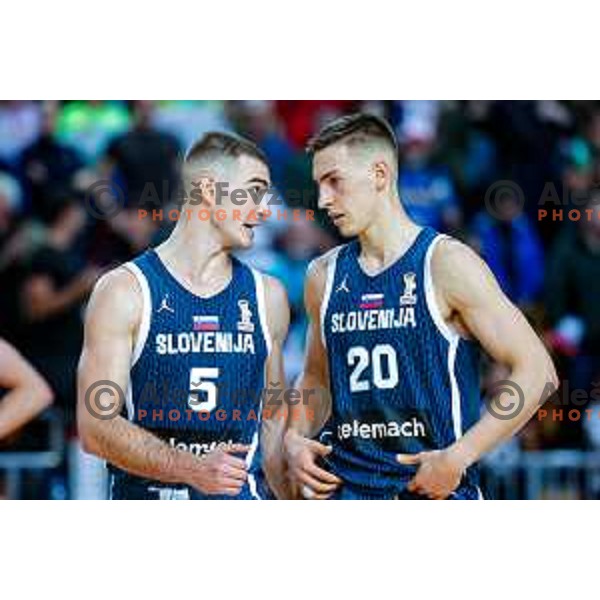Ziga Samar and Miha Cerkvenik of Slovenia during FIBA Basketball World Cup 2027 European Qualifiers between Slovenia and Estonia in Bonifika Hall, Koper, Slovenia on November 28, 2025