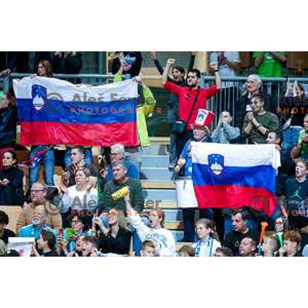 Fans of Slovenia in action during FIBA Basketball World Cup 2027 European Qualifiers between Slovenia and Estonia in Bonifika Hall, Koper, Slovenia on November 28, 2025