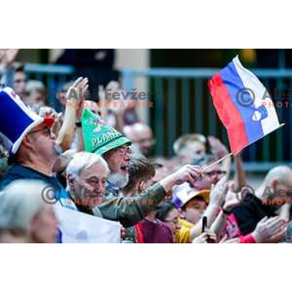Fans of Slovenia in action during FIBA Basketball World Cup 2027 European Qualifiers between Slovenia and Estonia in Bonifika Hall, Koper, Slovenia on November 28, 2025