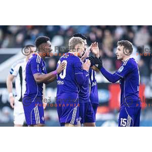 Teva Gardies and Jan Repas celebrate goal during Prva liga Telemach 2025/26 football match between NK Mura and NK Maribor in Fazanerija, Murska Sobota, Slovenia on November 29, 2025. Photo: Jure Banfi