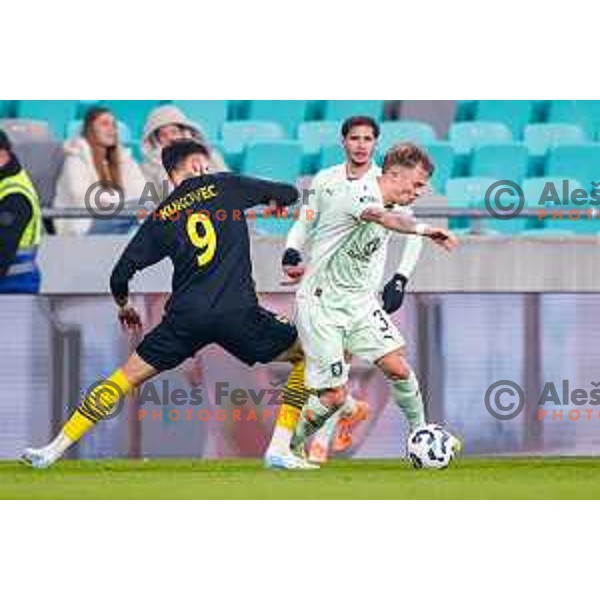 in action during Prva liga Telemach 2025/2026 football match between Olimpija and Kalcer Radomlje in SRC Stozice, Ljubljana, Slovenia on Novermber 29, 2025