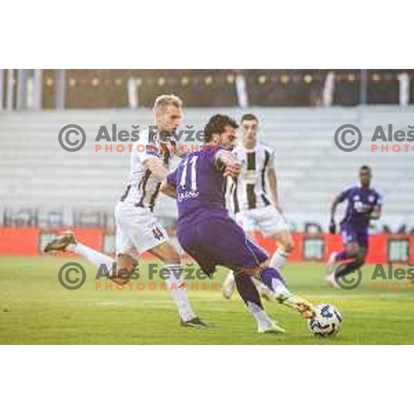 Raphael Hofer vs Ali Reghba in action during Prva liga Telemach 2025/26 football match between NK Mura and NK Maribor in Fazanerija, Murska Sobota, Slovenia on November 29, 2025. Photo: Jure Banfi