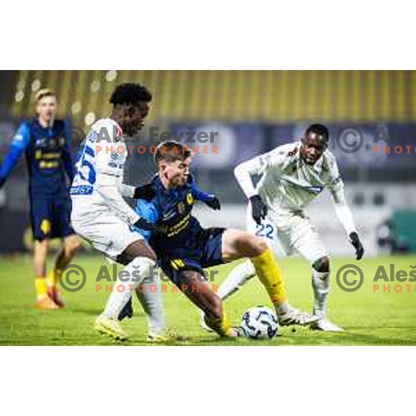 Isaac Matondo vs Ivica Vidovic in action during Prva liga Telemach 2025/26 football match between NK Celje and NK Koper in Stadion z’dezele, Celje, Slovenia on November 30, 2025. Photo: Jure Banfi