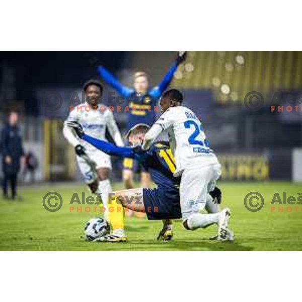 Ivica Vidovic vs Check Oumar Diakite in action during Prva liga Telemach 2025/26 football match between NK Celje and NK Koper in Stadion z’dezele, Celje, Slovenia on November 30, 2025. Photo: Jure Banfi
