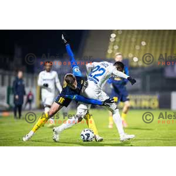 Ivica Vidovic vs Check Oumar Diakite in action during Prva liga Telemach 2025/26 football match between NK Celje and NK Koper in Stadion z’dezele, Celje, Slovenia on November 30, 2025. Photo: Jure Banfi