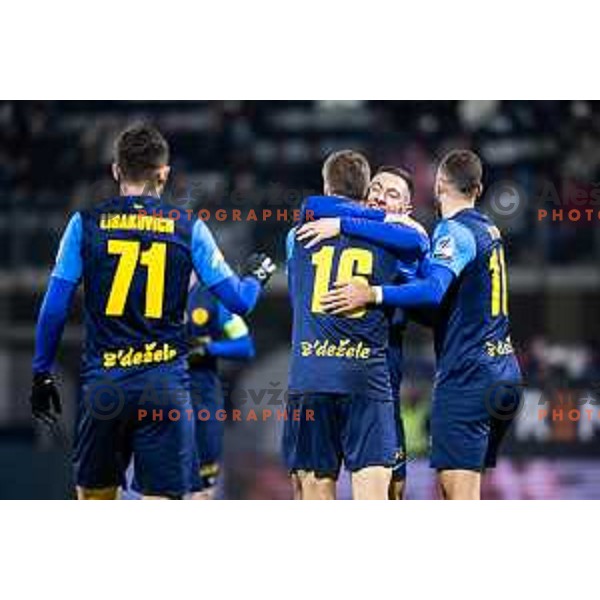 Ivica Vidovic and Mario Kvesic celebrate goal during Prva liga Telemach 2025/26 football match between NK Celje and NK Koper in Stadion z’dezele, Celje, Slovenia on November 30, 2025. Photo: Jure Banfi
