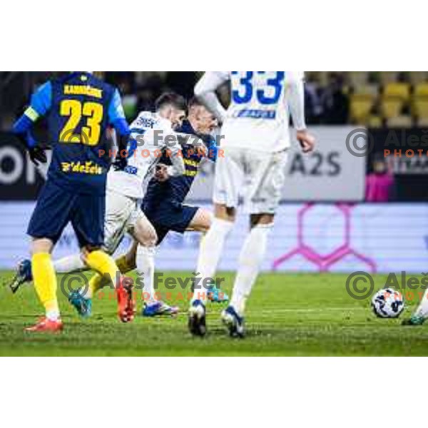 Fran Tomek vs Mario Kvesic in action during Prva liga Telemach 2025/26 football match between NK Celje and NK Koper in Stadion z’dezele, Celje, Slovenia on November 30, 2025. Photo: Jure Banfi
