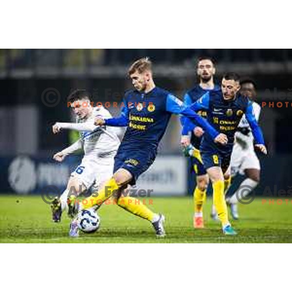 Fran Tomek vs Artemijus Tutyskinas in action during Prva liga Telemach 2025/26 football match between NK Celje and NK Koper in Stadion z’dezele, Celje, Slovenia on November 30, 2025. Photo: Jure Banfi