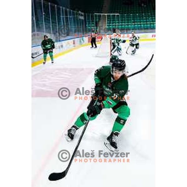 Robert Sabolic of SZ Olimpija in action during IceHL 2025/2026 ice-hockey match between SZ Olimpija and FTC Ferencvaros in Tivoli Hall, Ljubljana, Slovenia on November 30, 2025