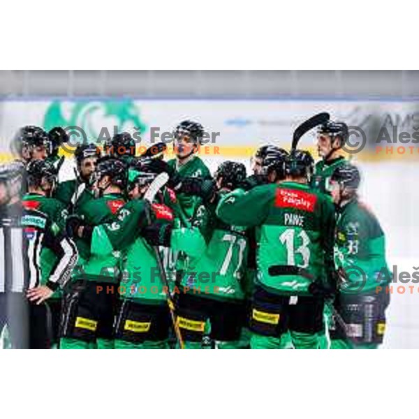 of SZ Olimpija in action during IceHL 2025/2026 ice-hockey match between SZ Olimpija and FTC Ferencvaros in Tivoli Hall, Ljubljana, Slovenia on November 30, 2025