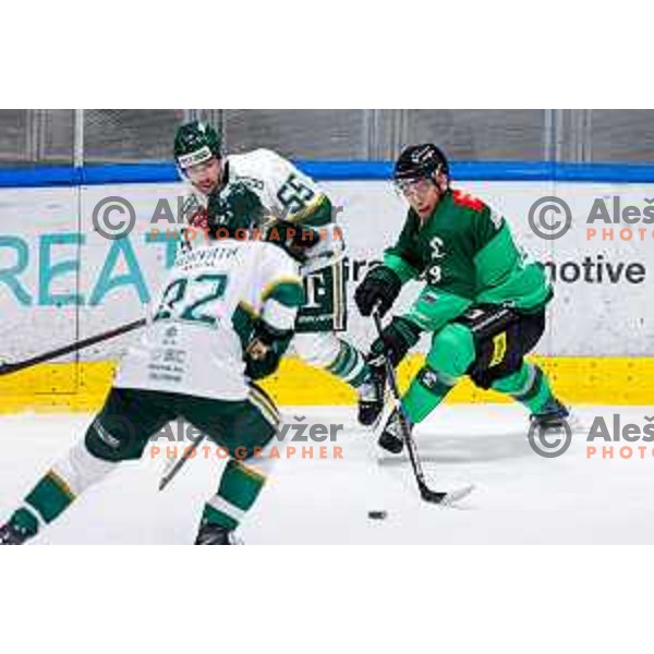 Marcel Mahkovec of SZ Olimpija in action at IceHL 2025/2026 ice-hockey match between SZ Olimpija and FTC Ferencvaros in Tivoli Hall, Ljubljana, Slovenia on November 30, 2025