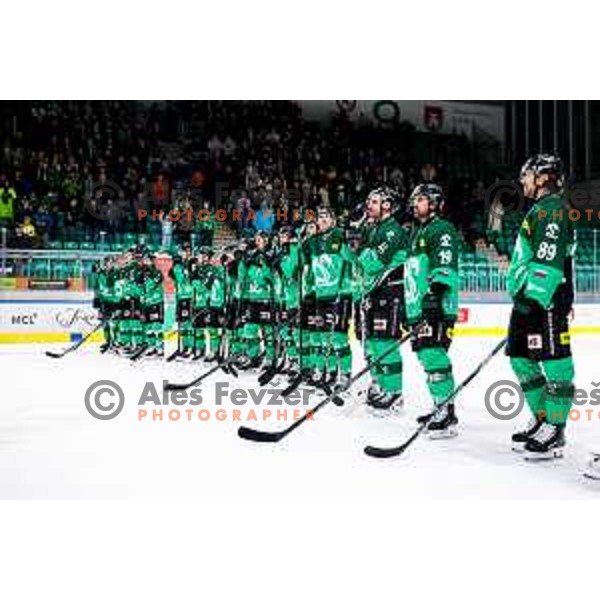 of SZ Olimpija in action during IceHL 2025/2026 ice-hockey match between SZ Olimpija and FTC Ferencvaros in Tivoli Hall, Ljubljana, Slovenia on November 30, 2025