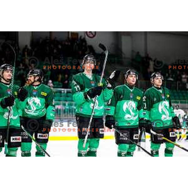 of SZ Olimpija in action during IceHL 2025/2026 ice-hockey match between SZ Olimpija and FTC Ferencvaros in Tivoli Hall, Ljubljana, Slovenia on November 30, 2025