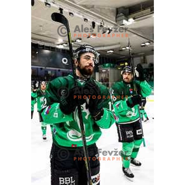 of SZ Olimpija in action during IceHL 2025/2026 ice-hockey match between SZ Olimpija and FTC Ferencvaros in Tivoli Hall, Ljubljana, Slovenia on November 30, 2025