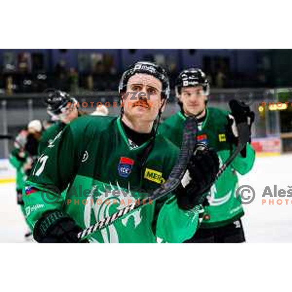 Marly Quince and players of SZ Olimpija celebrate victory at IceHL 2025/2026 ice-hockey match between SZ Olimpija and FTC Ferencvaros in Tivoli Hall, Ljubljana, Slovenia on November 30, 2025