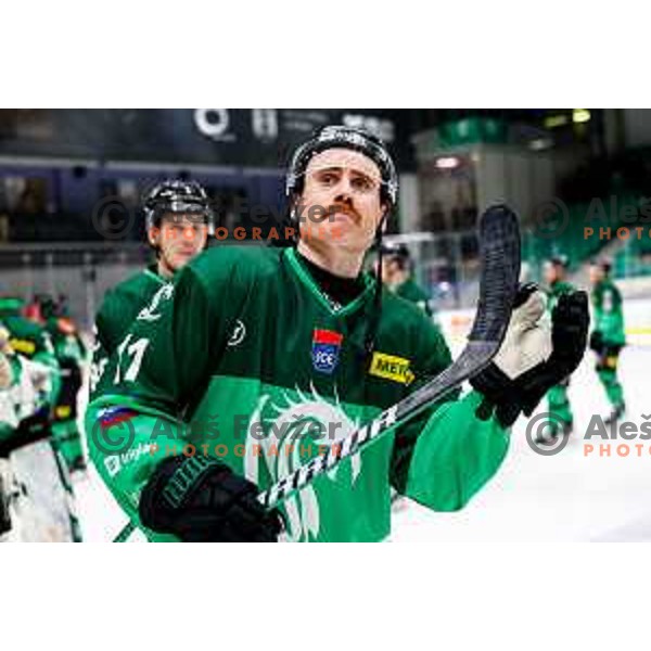Marly Quince and players of SZ Olimpija celebrate victory at IceHL 2025/2026 ice-hockey match between SZ Olimpija and FTC Ferencvaros in Tivoli Hall, Ljubljana, Slovenia on November 30, 2025