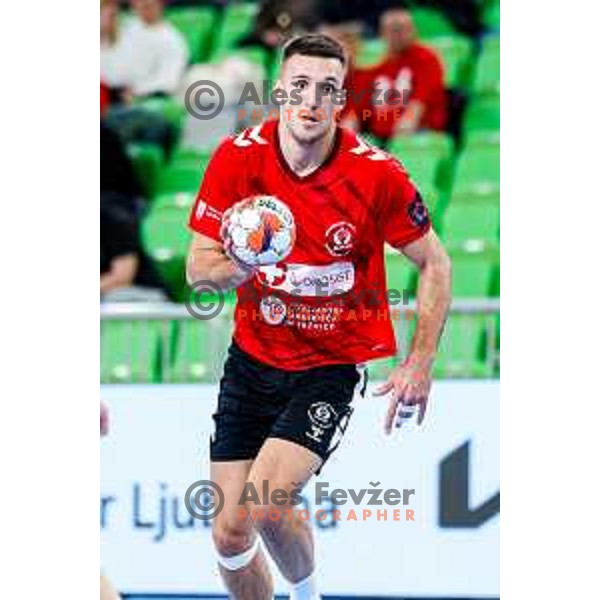 Leon Ljevar of RD LL Grosist Slovan in actioin during EHF European League Men 2025/26 group match between RK LL Grosist Slovan (SLO) and SAH Aarhus (DEN) in Arena Stozice, Ljubljana, Slovenia on December 2, 2025