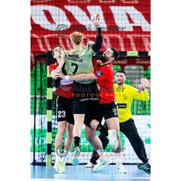 Ilija Brozovic of RD LL Grosist Slovan in actioin during EHF European League Men 2025/26 group match between RK LL Grosist Slovan (SLO) and SAH Aarhus (DEN) in Arena Stozice, Ljubljana, Slovenia on December 2, 2025