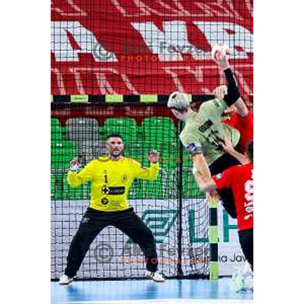 Nebojsa Bojic of RD LL Grosist Slovan in actioin during EHF European League Men 2025/26 group match between RK LL Grosist Slovan (SLO) and SAH Aarhus (DEN) in Arena Stozice, Ljubljana, Slovenia on December 2, 2025