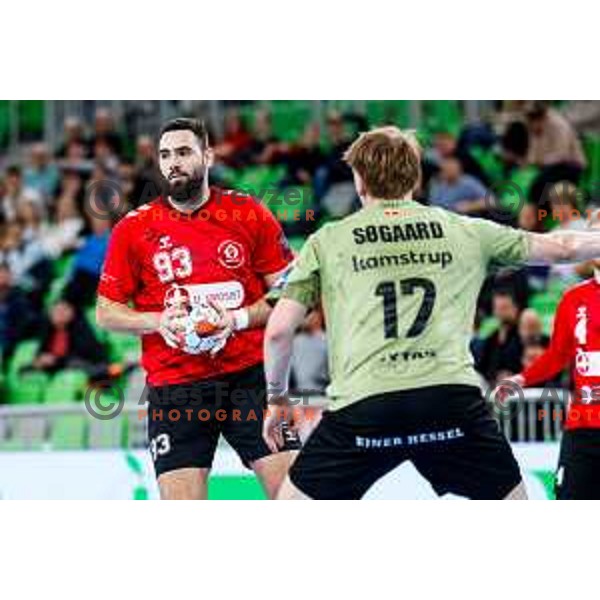 Stefan Zabic of RD LL Grosist Slovan in actioin during EHF European League Men 2025/26 group match between RK LL Grosist Slovan (SLO) and SAH Aarhus (DEN) in Arena Stozice, Ljubljana, Slovenia on December 2, 2025
