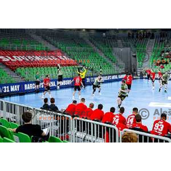 of RK LL Grosist Slovan in actioin during EHF European League Men 2025/26 group match between RK LL Grosist Slovan (SLO) and SAH Aarhus (DEN) in Arena Stozice, Ljubljana, Slovenia on December 2, 2025