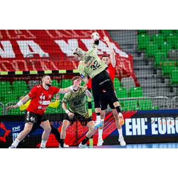 Fredrik Nils Olsson in action during EHF European League Men 2025/26 group match between RK LL Grosist Slovan (SLO) and SAH Aarhus (DEN) in Arena Stozice, Ljubljana, Slovenia on December 2, 2025