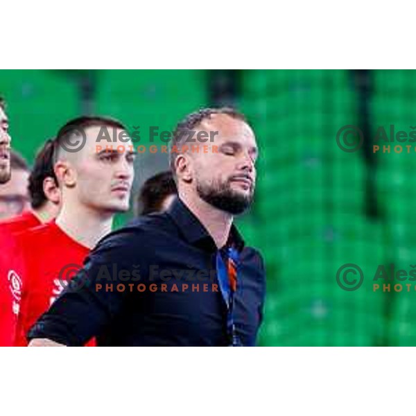 Uros Zorman, head coach of RD LL Grosist Slovan in during EHF European League Men 2025/26 group match between RK LL Grosist Slovan (SLO) and SAH Aarhus (DEN) in Arena Stozice, Ljubljana, Slovenia on December 2, 2025