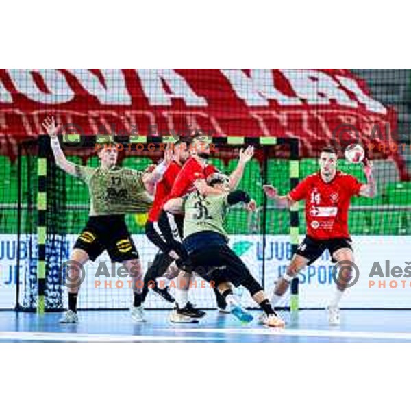 Fredrik Nils Olsson in action during EHF European League Men 2025/26 group match between RK LL Grosist Slovan (SLO) and SAH Aarhus (DEN) in Arena Stozice, Ljubljana, Slovenia on December 2, 2025