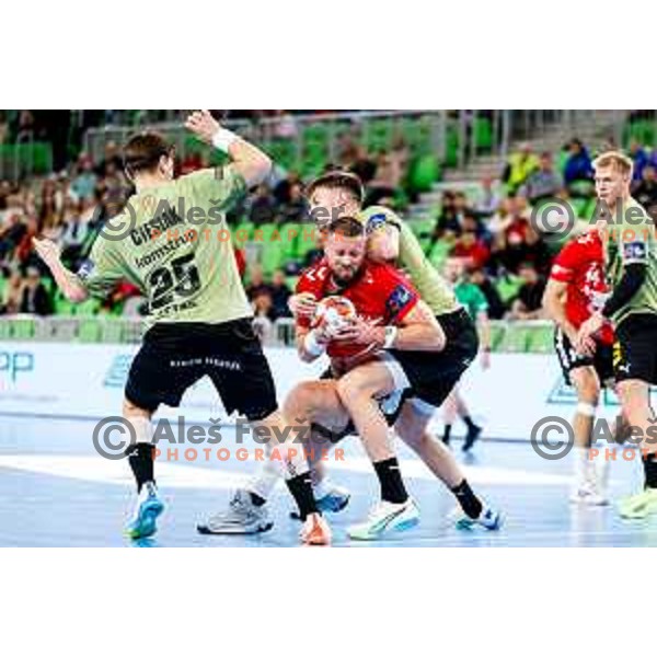 Ilija Brozovic of RD LL Grosist Slovan in actioin during EHF European League Men 2025/26 group match between RK LL Grosist Slovan (SLO) and SAH Aarhus (DEN) in Arena Stozice, Ljubljana, Slovenia on December 2, 2025