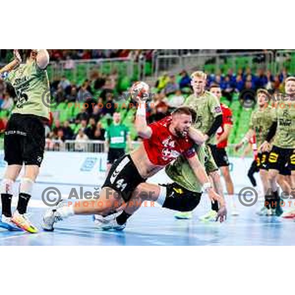 Ilija Brozovic of RD LL Grosist Slovan in actioin during EHF European League Men 2025/26 group match between RK LL Grosist Slovan (SLO) and SAH Aarhus (DEN) in Arena Stozice, Ljubljana, Slovenia on December 2, 2025