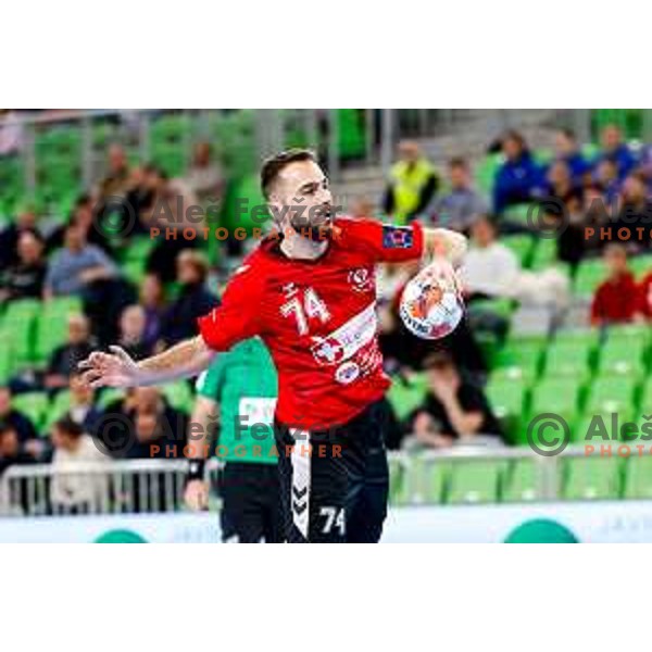 Bruno Vili Zobec of RD LL Grosist Slovan in actioin during EHF European League Men 2025/26 group match between RK LL Grosist Slovan (SLO) and SAH Aarhus (DEN) in Arena Stozice, Ljubljana, Slovenia on December 2, 2025