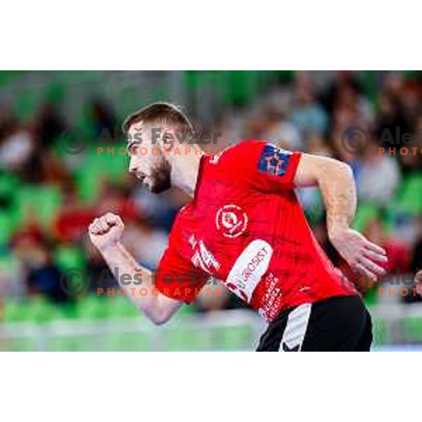 Bruno Vili Zobec of RD LL Grosist Slovan in actioin during EHF European League Men 2025/26 group match between RK LL Grosist Slovan (SLO) and SAH Aarhus (DEN) in Arena Stozice, Ljubljana, Slovenia on December 2, 2025