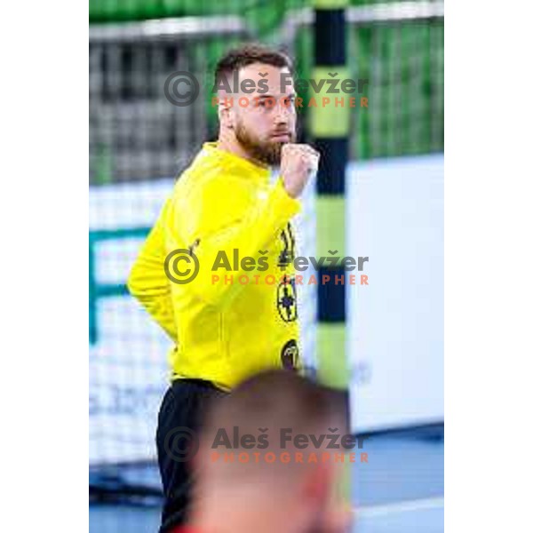 Aljaz Panjtar of RD LL Grosist Slovan in action during EHF European League Men 2025/26 group match between RK LL Grosist Slovan (SLO) and SAH Aarhus (DEN) in Arena Stozice, Ljubljana, Slovenia on December 2, 2025