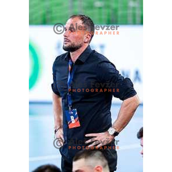 Uros Zorman, head coach of RD LL Grosist Slovan in during EHF European League Men 2025/26 group match between RK LL Grosist Slovan (SLO) and SAH Aarhus (DEN) in Arena Stozice, Ljubljana, Slovenia on December 2, 2025