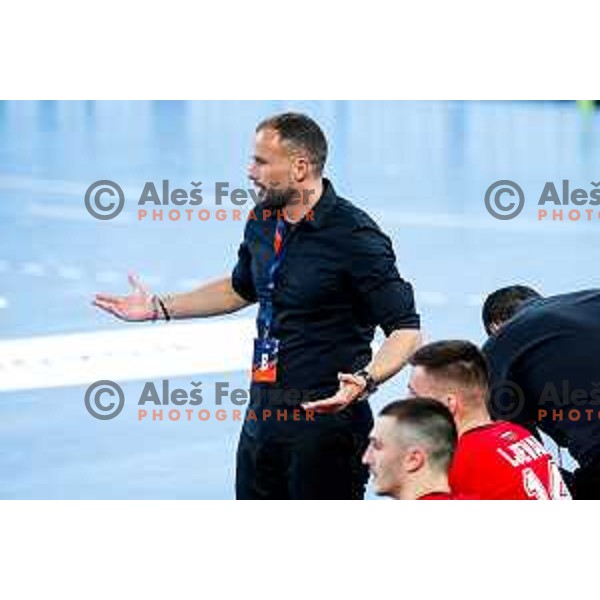 Uros Zorman, head coach of RD LL Grosist Slovan in during EHF European League Men 2025/26 group match between RK LL Grosist Slovan (SLO) and SAH Aarhus (DEN) in Arena Stozice, Ljubljana, Slovenia on December 2, 2025