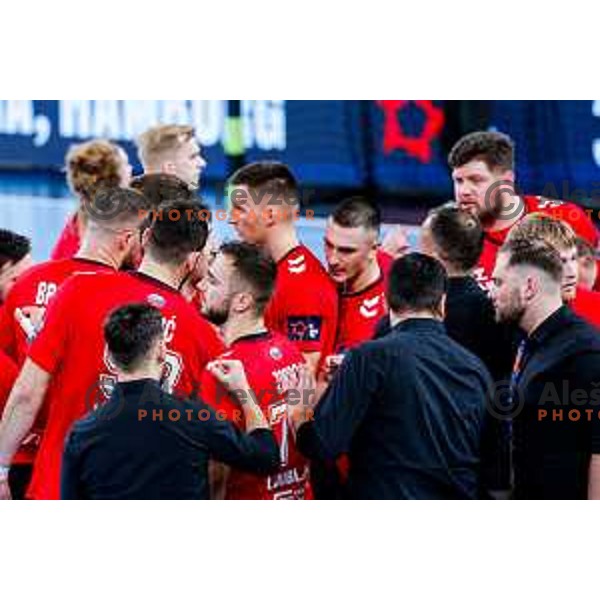 Players of RD LL Grosist Slovan during EHF European League Men 2025/26 group match between RK LL Grosist Slovan (SLO) and SAH Aarhus (DEN) in Arena Stozice, Ljubljana, Slovenia on December 2, 2025