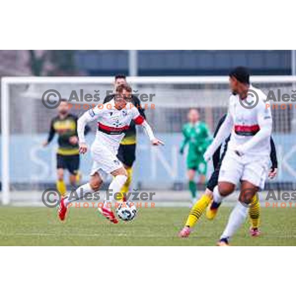 Matic Zavnik in action during Pivovarna Union Slovenian Cup quarter-final football match between Kalcer Radomlje and Primorje in Radomlje Sports Park, Slovenia on December 3, 2025