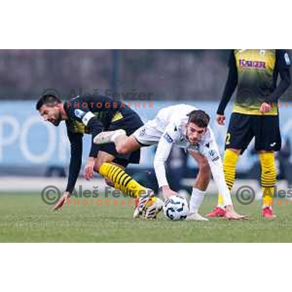 Zan Besir in action during Pivovarna Union Slovenian Cup quarter-final football match between Kalcer Radomlje and Primorje in Radomlje Sports Park, Slovenia on December 3, 2025