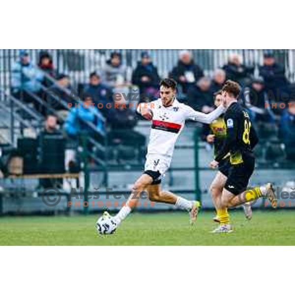 Zan Besir in action during Pivovarna Union Slovenian Cup quarter-final football match between Kalcer Radomlje and Primorje in Radomlje Sports Park, Slovenia on December 3, 2025