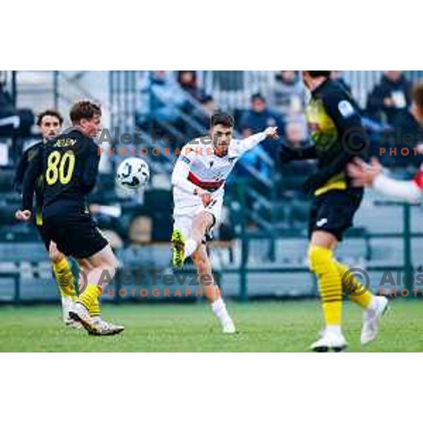 Zan Besir in action during Pivovarna Union Slovenian Cup quarter-final football match between Kalcer Radomlje and Primorje in Radomlje Sports Park, Slovenia on December 3, 2025